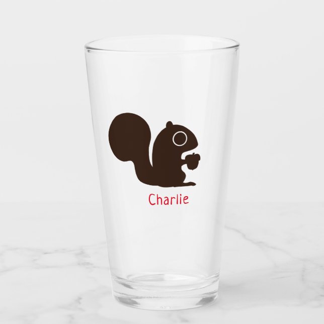 Cute Woodland Squirrel with Nut Personalized Glass (Front)