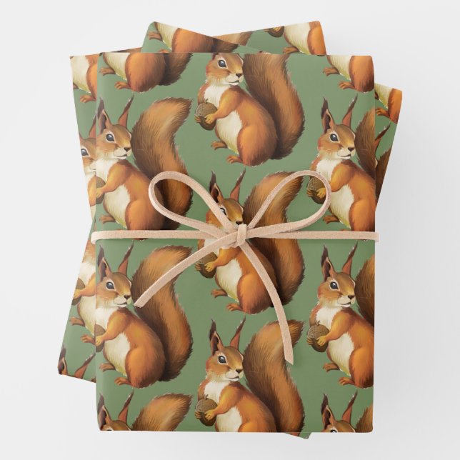 Cute Woodland Squirrel Wrapping Paper (In situ)