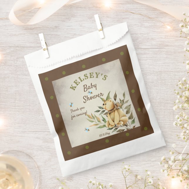 Cute Woodland Teddy Bear Boy Baby Shower  Favour Bag (Clipped)