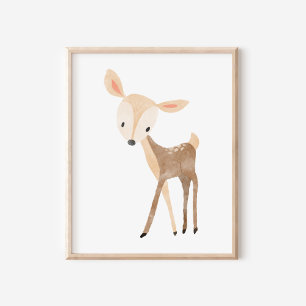 Cute Woodland Watercolor Deer Nursery Art Poster