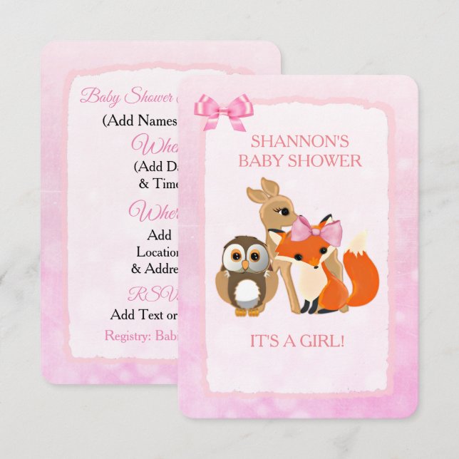 Cute Woodlands Animaux Fox Baby shower Invitation (Devant / Derrière)