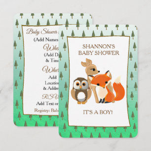 Cute Woodlands Animaux Fox Baby shower Invitation