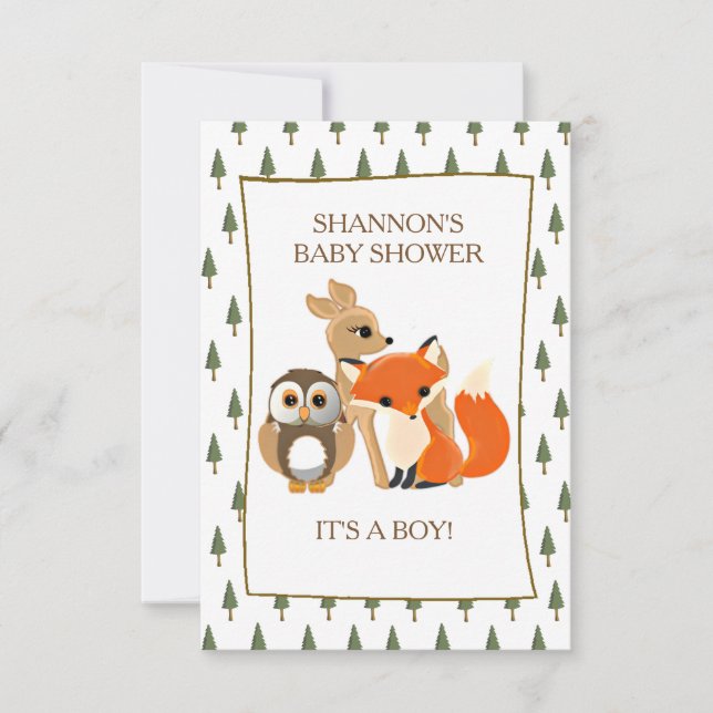 Cute Woodlands Animaux Fox Baby shower Invitation (Devant)