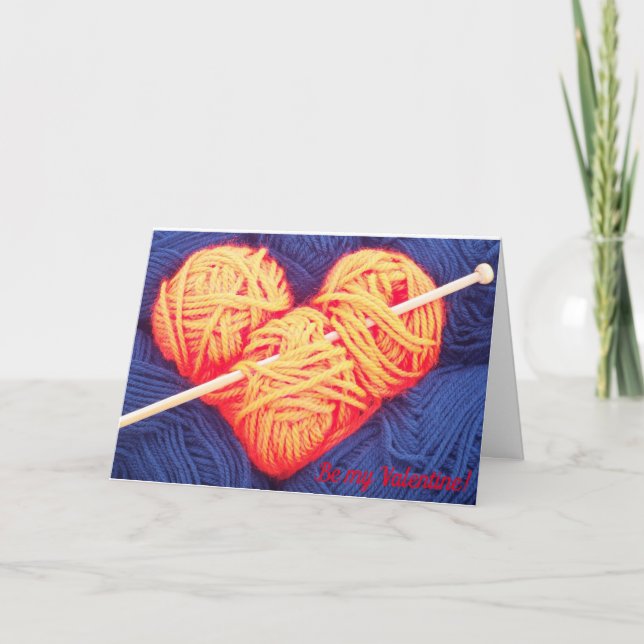 Cute wool heart  knitting needle greeting card (Front)