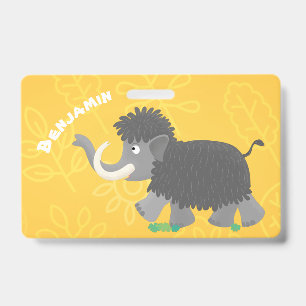 Cute woolly mammoth cartoon illustration badge
