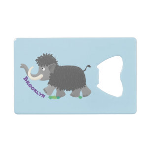 Cute woolly mammoth cartoon illustration credit card bottle opener
