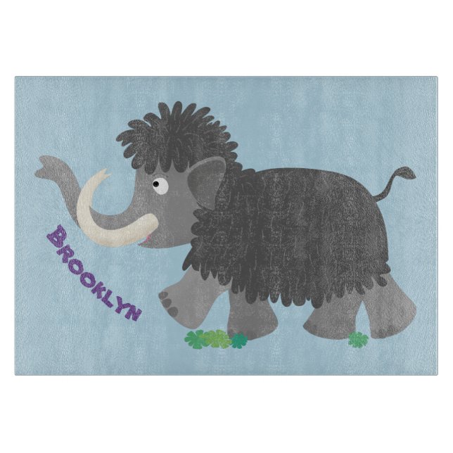 Cute woolly mammoth cartoon illustration  cutting board (Front)