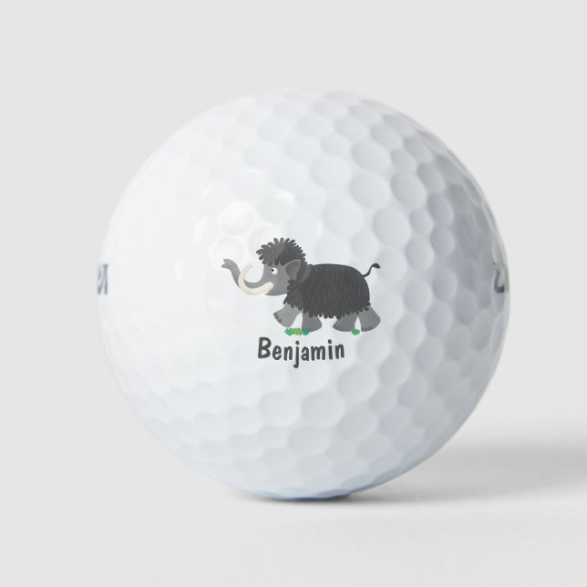 Cute woolly mammoth cartoon illustration golf balls (Front)