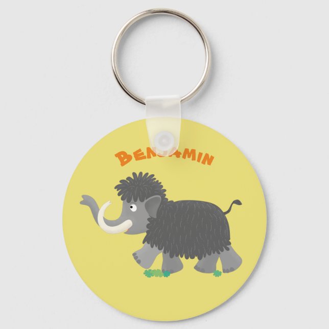 Cute woolly mammoth cartoon illustration keychain (Front)