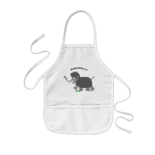 Cute woolly mammoth cartoon illustration kids apron (Front)