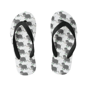 Cute woolly mammoth cartoon illustration kid's flip flops