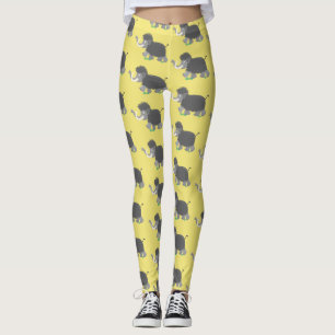 Cute woolly mammoth cartoon illustration leggings