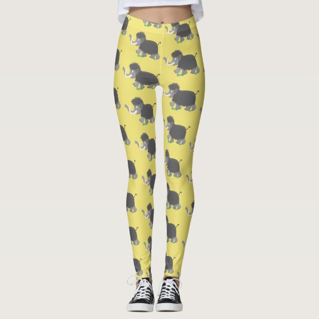 Cute woolly mammoth cartoon illustration leggings (Front)