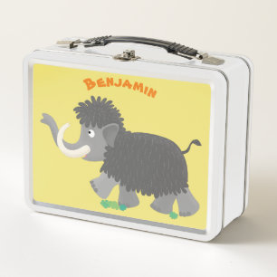 Cute woolly mammoth cartoon illustration metal lunch box