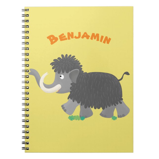 Cute woolly mammoth cartoon illustration notebook (Front)