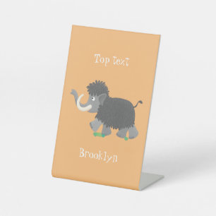 Cute woolly mammoth cartoon illustration pedestal sign