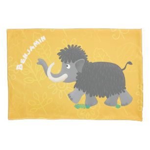 Cute woolly mammoth cartoon illustration pillowcase