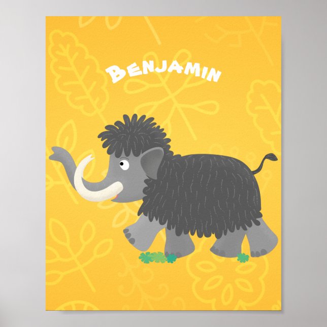 Cute woolly mammoth cartoon illustration poster (Front)