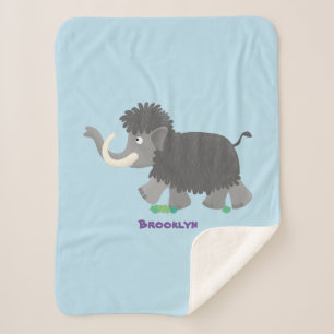 Cute woolly mammoth cartoon illustration sherpa blanket