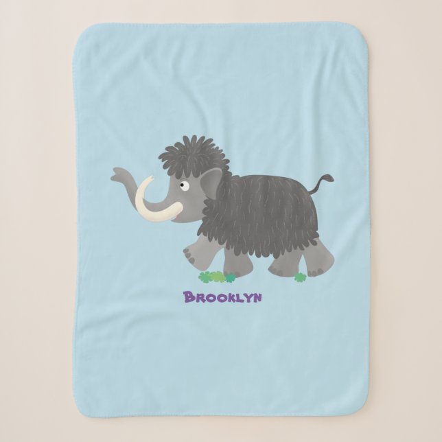 Cute woolly mammoth cartoon illustration sherpa blanket (Front)