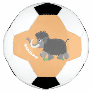 Cute woolly mammoth cartoon illustration soccer ball