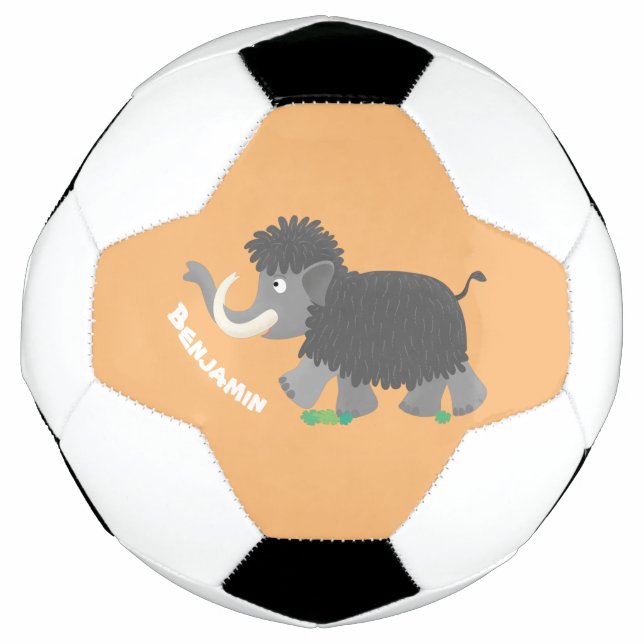 Cute woolly mammoth cartoon illustration soccer ball (Front)