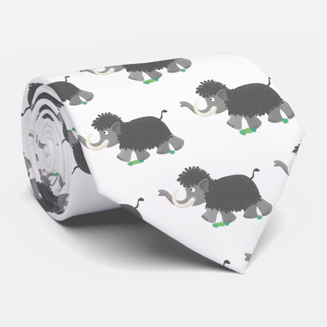 Cute woolly mammoth cartoon illustration tie (Rolled)