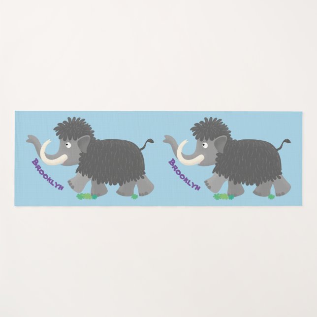 Cute woolly mammoth cartoon illustration yoga mat (Front (Horizontal))