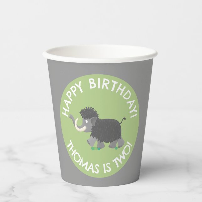 Cute woolly mammoth personalized cartoon birthday paper cups (Front)