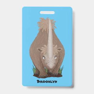 Cute woolly rhino elasmotherium cartoon badge