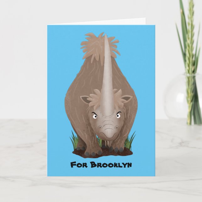 Cute woolly rhino elasmotherium cartoon card (Front)