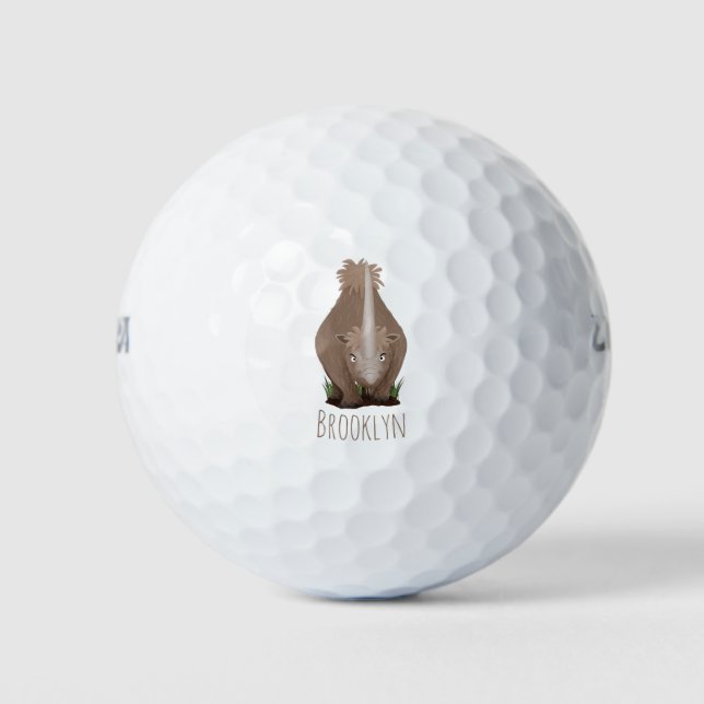 Cute woolly rhino elasmotherium cartoon golf balls (Front)