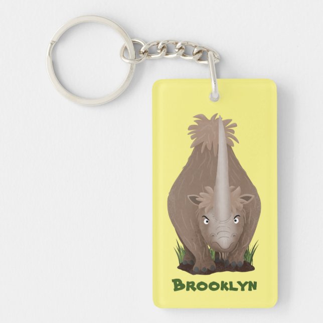 Cute woolly rhino elasmotherium cartoon keychain (Front)