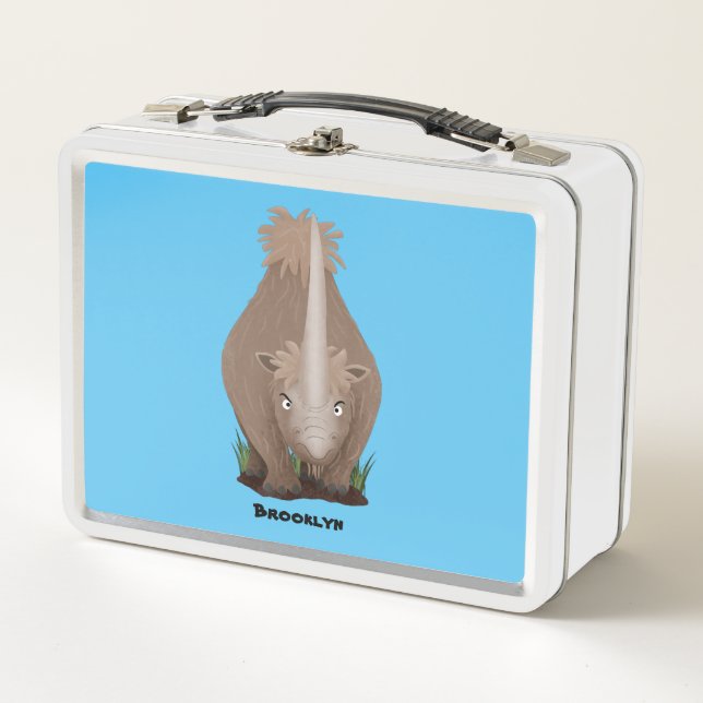 Cute woolly rhino elasmotherium cartoon metal lunch box (Front)