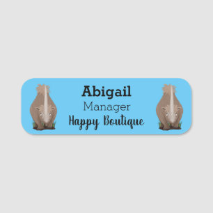 Cute woolly rhino elasmotherium cartoon name tag