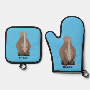 Cute woolly rhino elasmotherium cartoon oven mitt & pot holder set