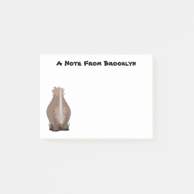 Cute woolly rhino elasmotherium cartoon post-it notes (Front)