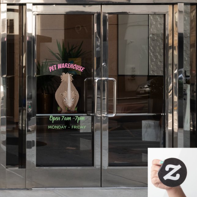 Cute woolly rhino elasmotherium cartoon window cling (Office Door)