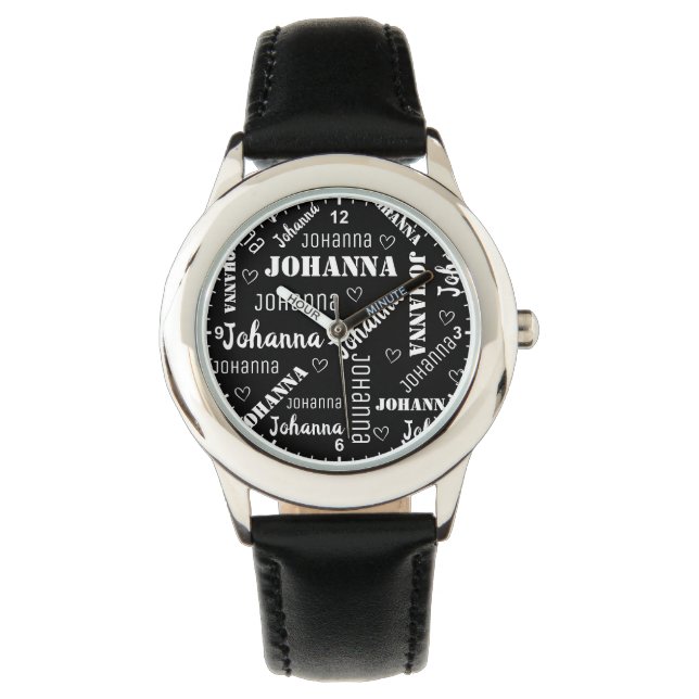 Cute Word Art Cloud Customized Name Text Girls Watch (Front)