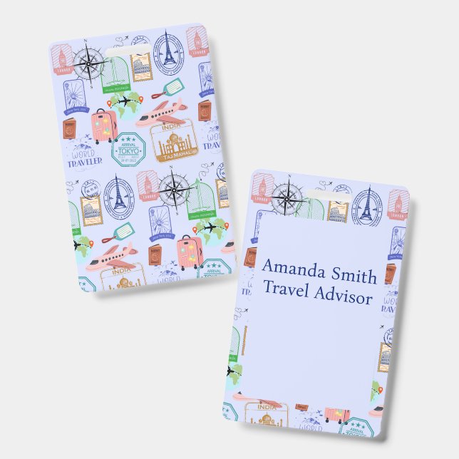Cute World Traveller Collage Badge (Front & Back)