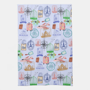 Cute World Traveller Collage Kitchen Towel