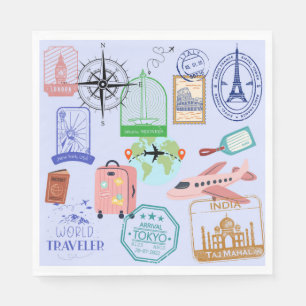 Cute World Traveller Collage Napkin