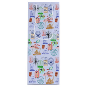 Cute World Traveller Collage Wine Gift Bag