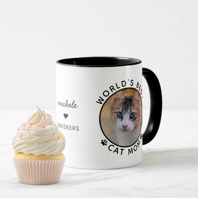 Cute World's Best Cat Mom Custom Name Pet Photo Mug (Creator Uploaded)