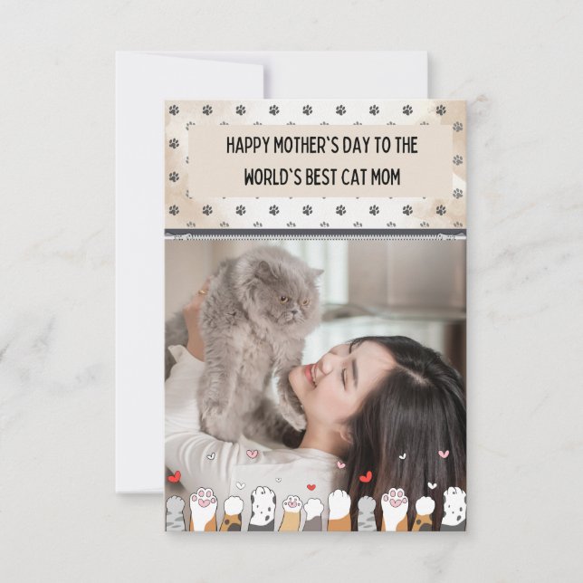 Cute World's Best Cat Mom Mother's Day Card (Front)