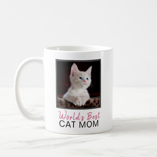 Cute World's Best Cat Mom Square Cat Photo Coffee Mug (Left)