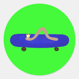 Cute worm on a skateboard classic round sticker