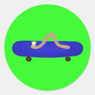 Cute worm on a skateboard classic round sticker
