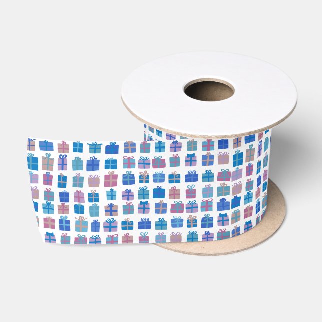 Cute Wrapped Gifts w Bows Holiday Birthday Blue Satin Ribbon (Spool)
