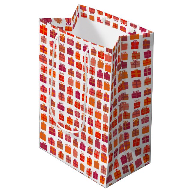 Cute Wrapped Gifts w Bows Holiday Christmas Bday Medium Gift Bag (Front Angled)